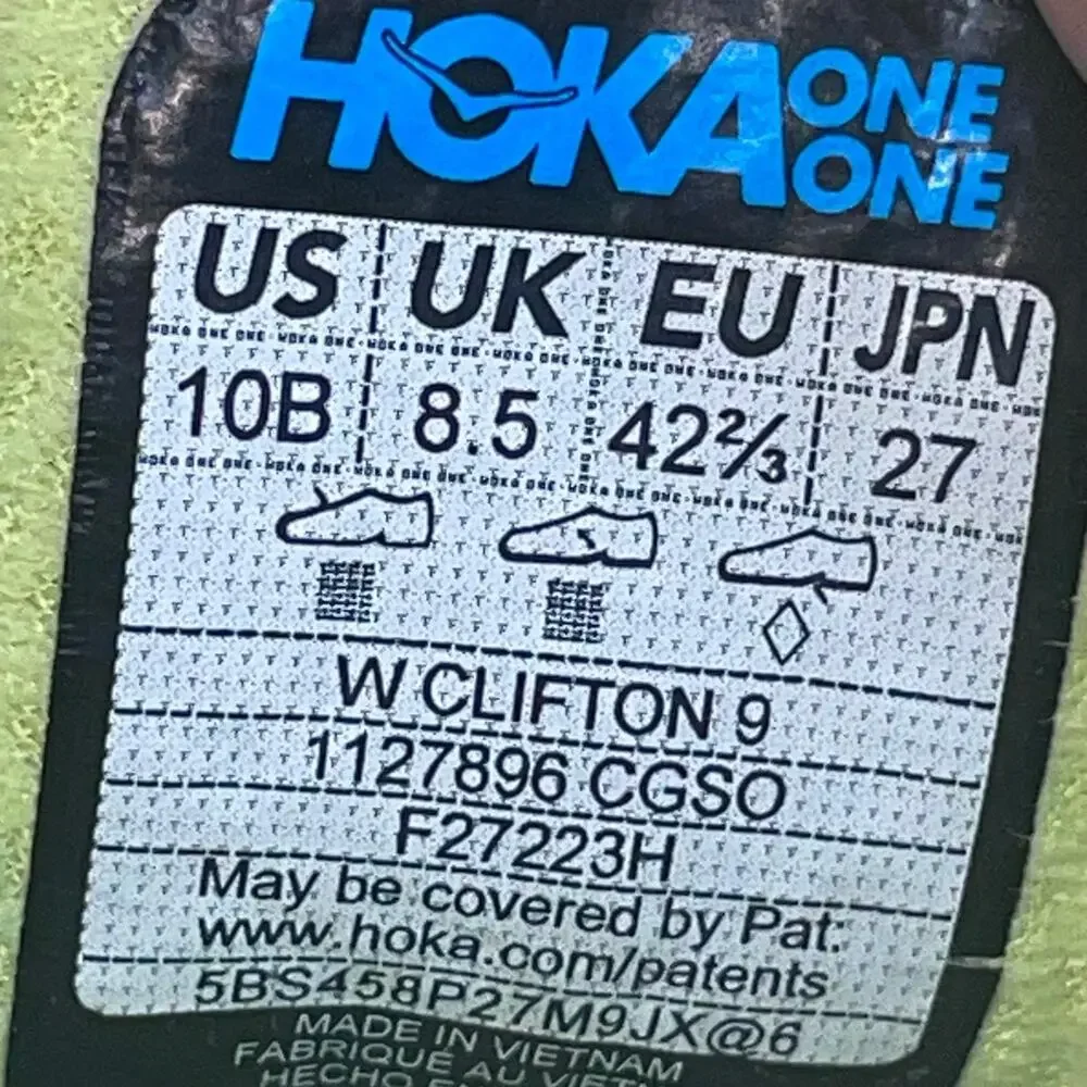 Hoka One One Clifton 9 Mens Size 10B Yellow Blue Walking Running Shoes Sneakers